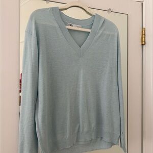 Zara Light Blue V-Neck Sweater for Women